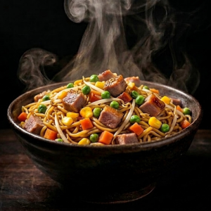 Stegte nudler med and