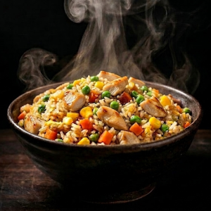 Stegte ris med kylling