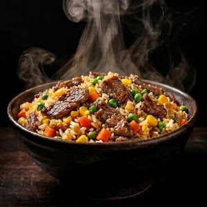 Stegte ris med oksekød i sojasauce