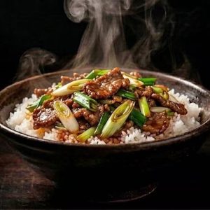 Oksekød med Forårsløg Ris Bowl